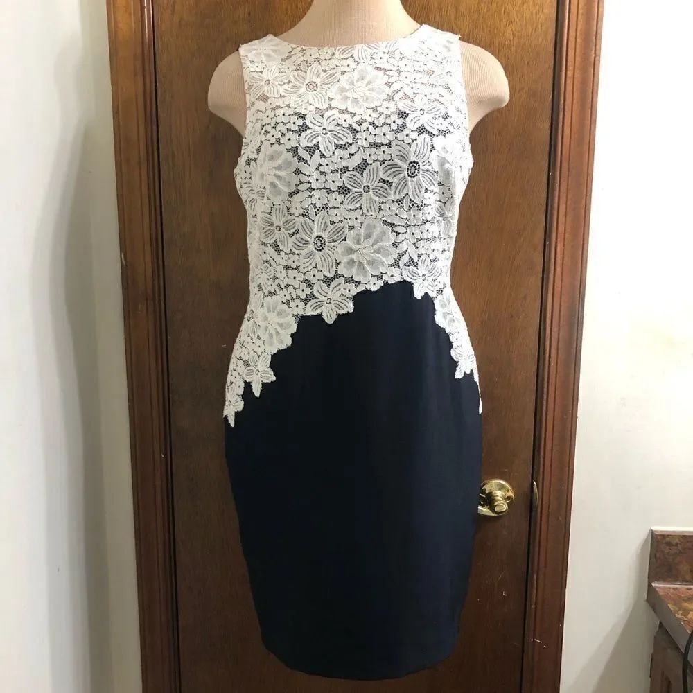 Lauren Ralph Lauren Navy Blue White Lacey Dress